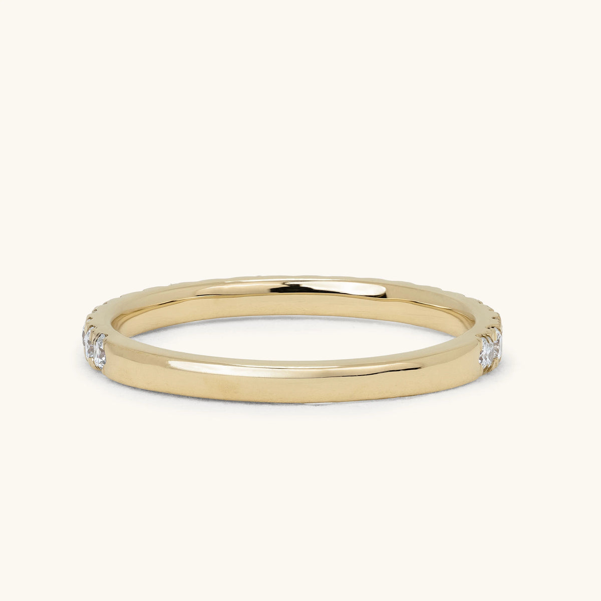 Round Shared Prong Half Eternity Band Wedding Ring