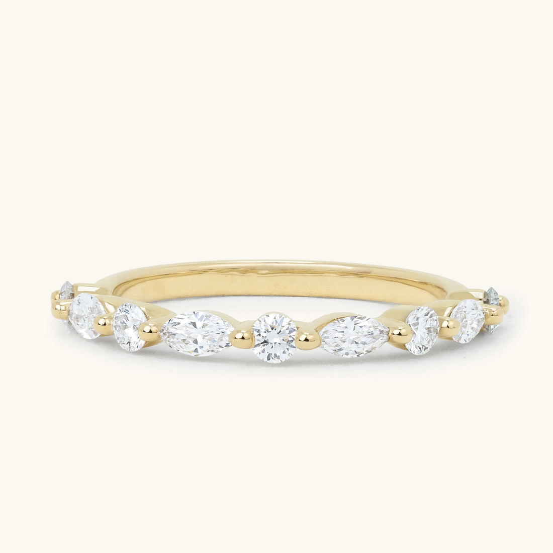 Alternating Marquise Round Bead Set Band Wedding Ring