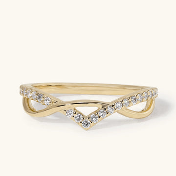 Crossover Pave Chevron Curved Band Wedding Ring