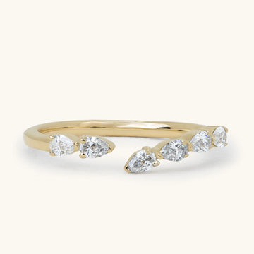 Pear Accent Stone Open Cuff Band Wedding Ring