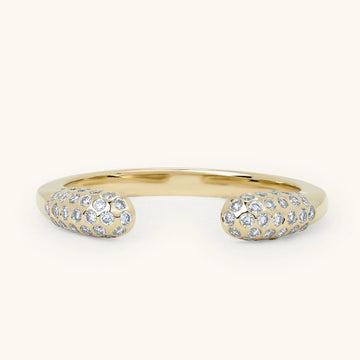 Scattered Diamond Domed End Open Cuff Wedding Ring