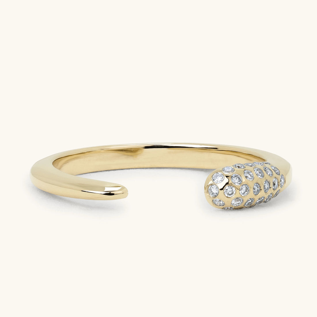 Asymmetric Scattered Diamond Domed Tip Open Cuff Wedding Ring