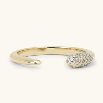 Asymmetric Scattered Diamond Domed Tip Open Cuff Wedding Ring