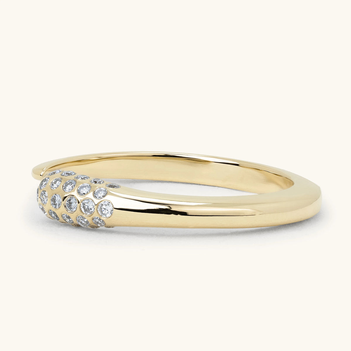 Asymmetric Scattered Diamond Domed Tip Open Cuff Wedding Ring