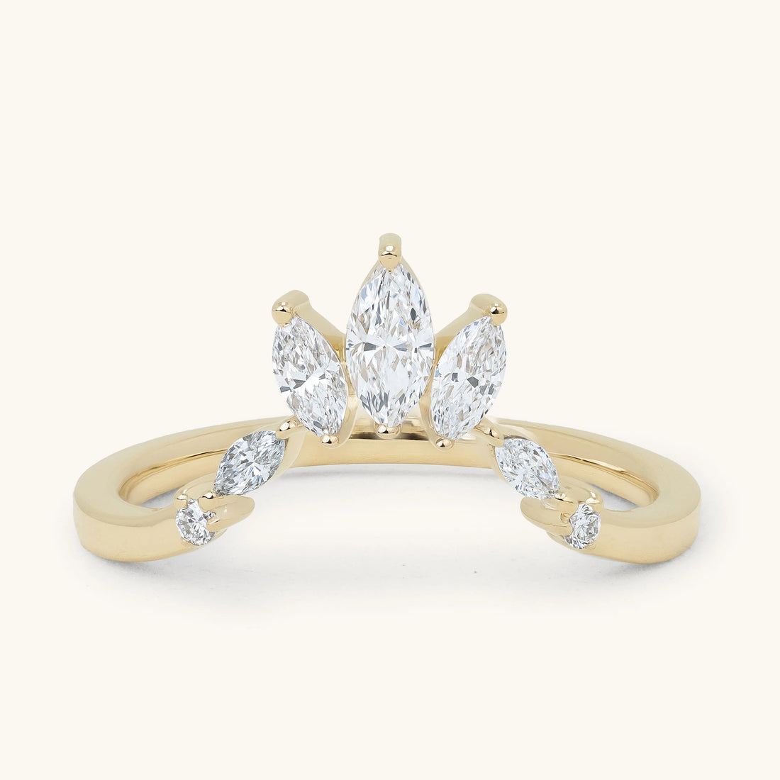 Marquise Round Accent Stone Crown Curved Band Wedding Ring
