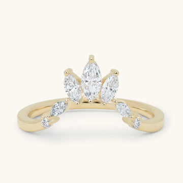 Marquise Round Accent Stone Crown Curved Band Wedding Ring
