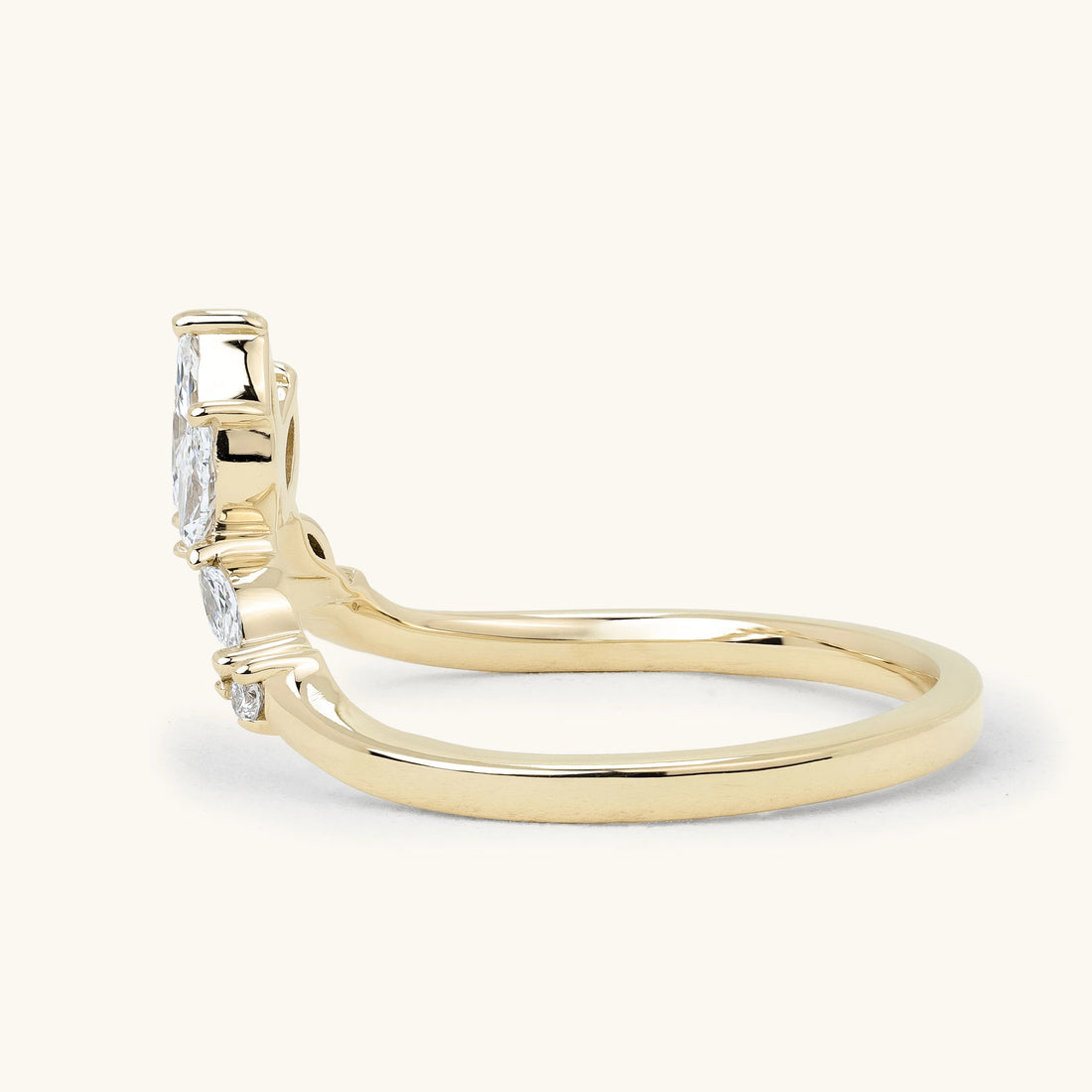 Marquise Round Accent Stone Crown Curved Band Wedding Ring