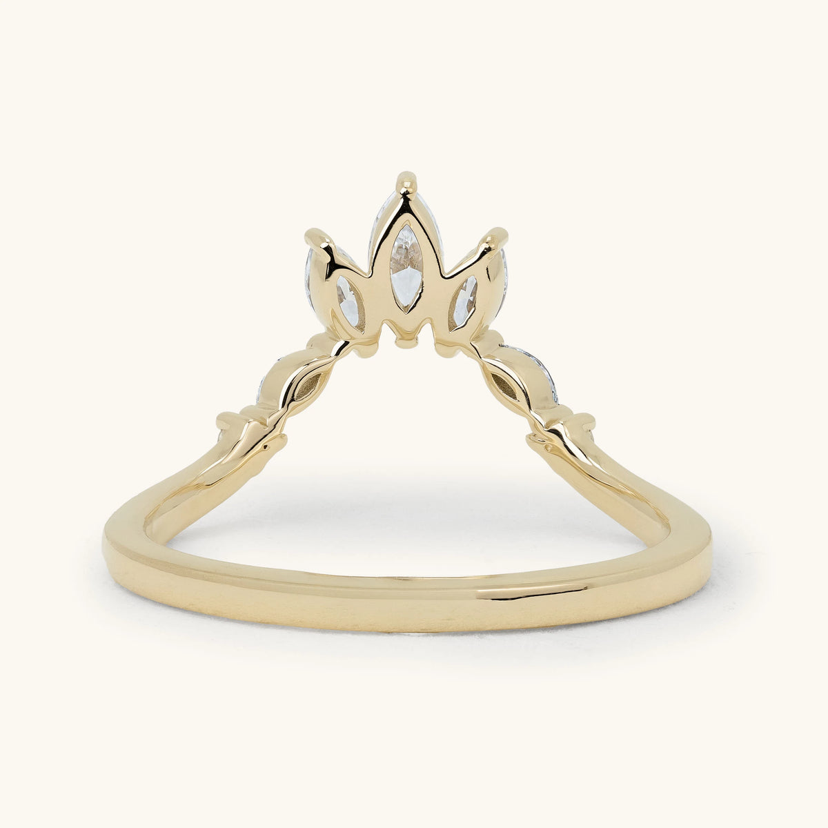 Marquise Round Accent Stone Crown Curved Band Wedding Ring