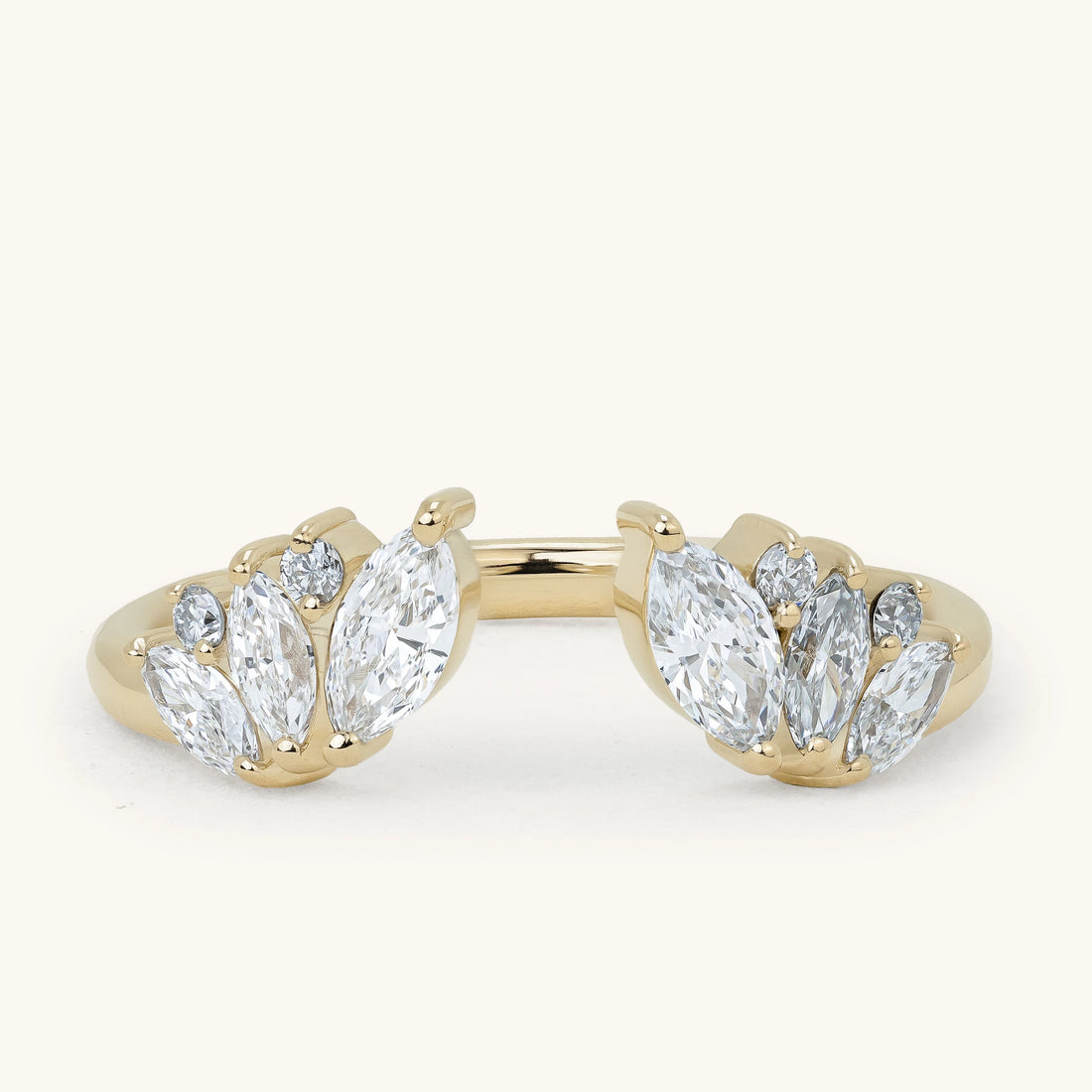Marquise Round Accent Stone Open Lotus Cluster Wedding Ring