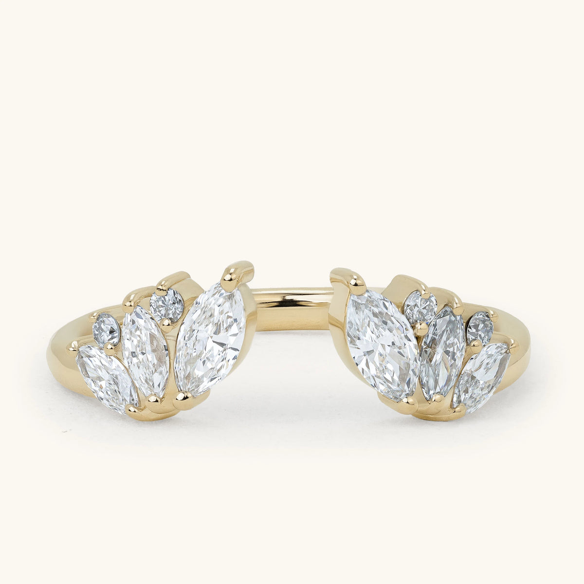 Marquise Round Accent Stone Open Lotus Cluster Wedding Ring