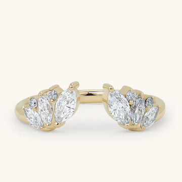 Marquise Round Accent Stone Open Lotus Cluster Wedding Ring