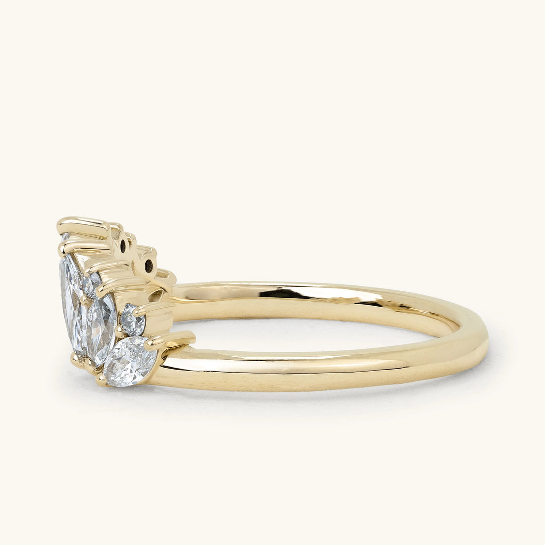 Marquise Round Accent Stone Open Lotus Cluster Wedding Ring