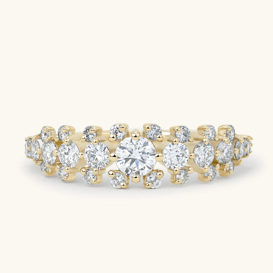 Round Diamond Floral Cluster Tapered Band Wedding Ring