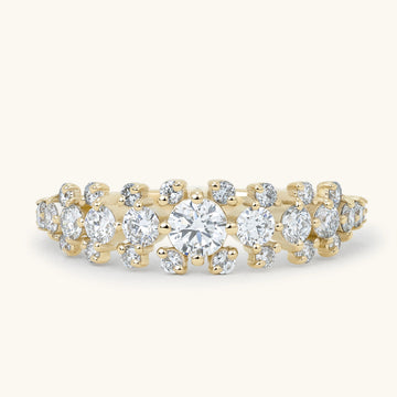 Round Diamond Floral Cluster Tapered Band Wedding Ring