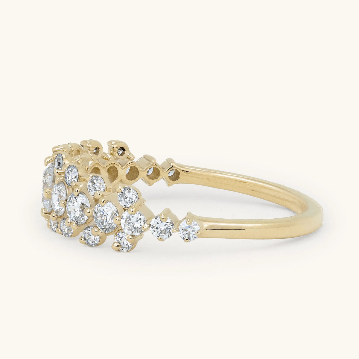 Round Diamond Floral Cluster Tapered Band Wedding Ring