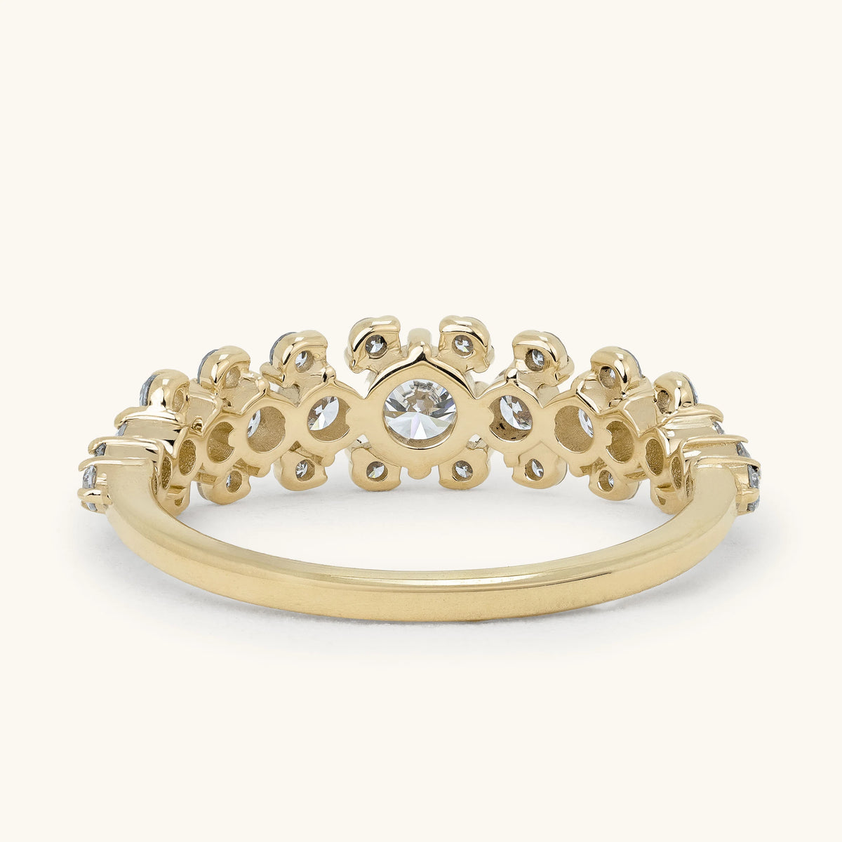 Round Diamond Floral Cluster Tapered Band Wedding Ring