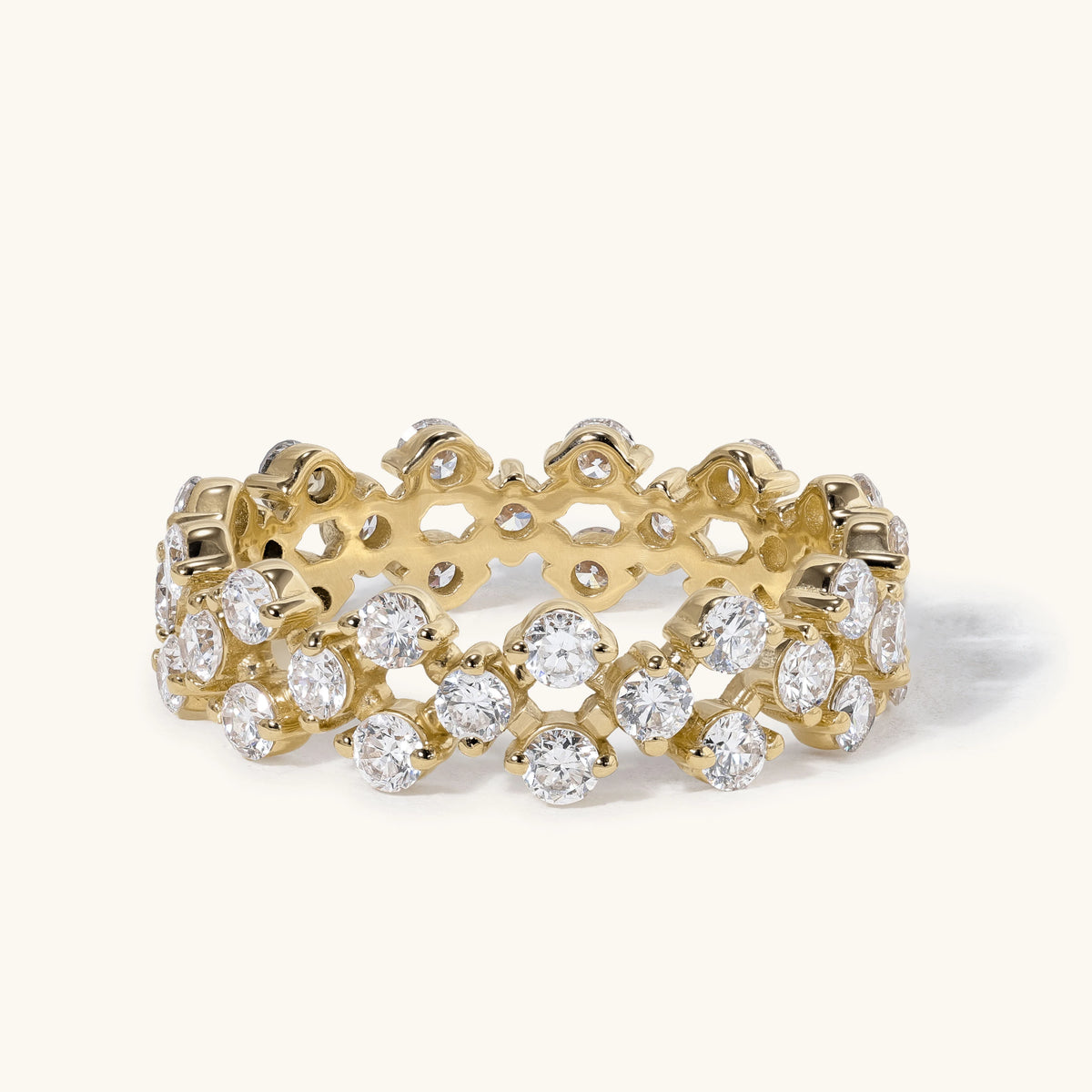 Round Diamond Double Row Open Lattice Eternity Wedding Ring