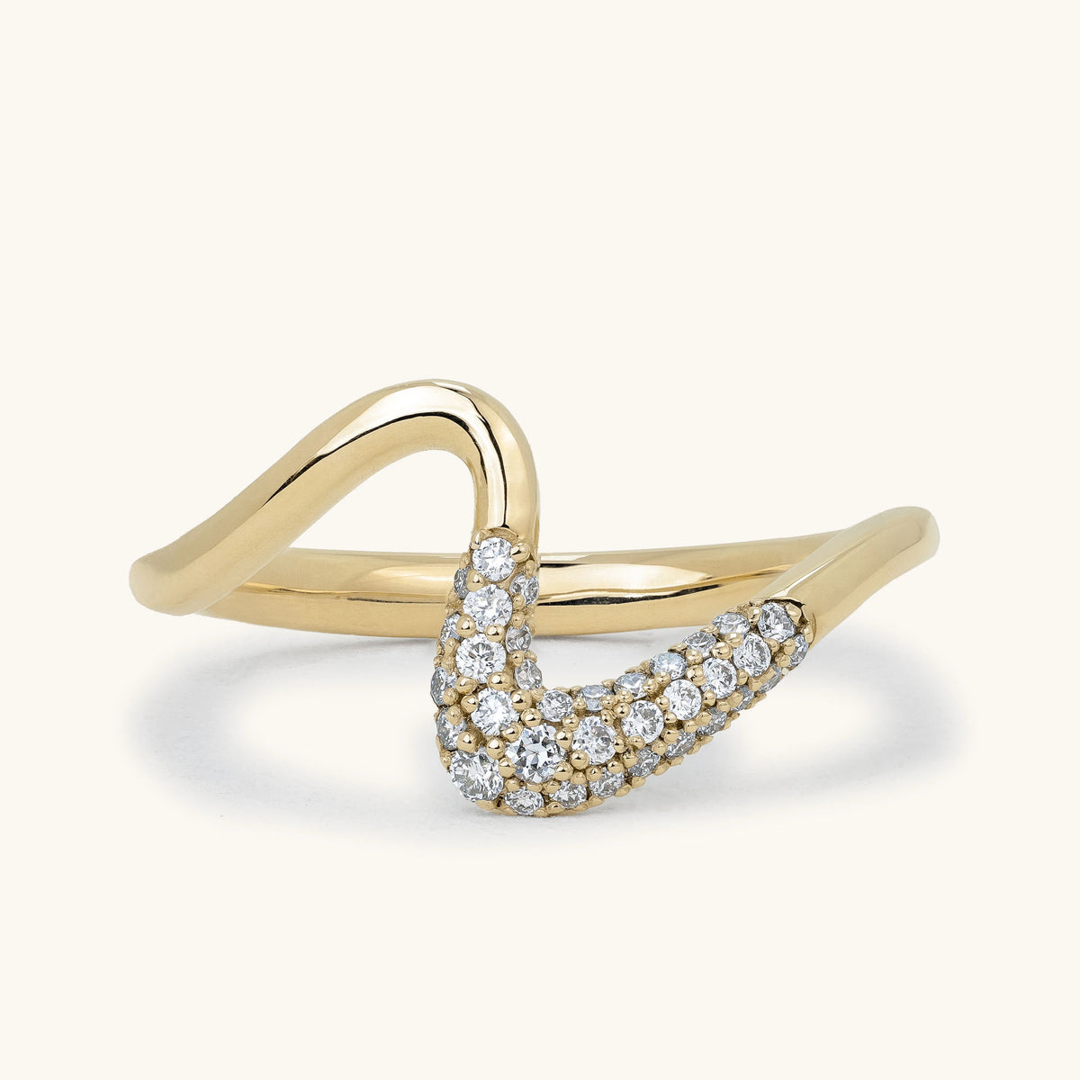 Sculptural Wave Pave Diamond Ribbon Band Wedding Ring