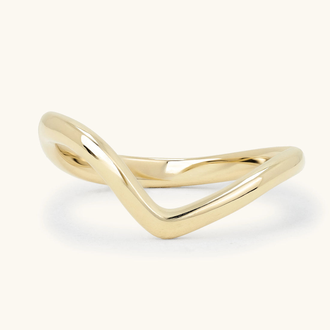 Sculptural Wave Plain Gold Curved Band Wedding Ring