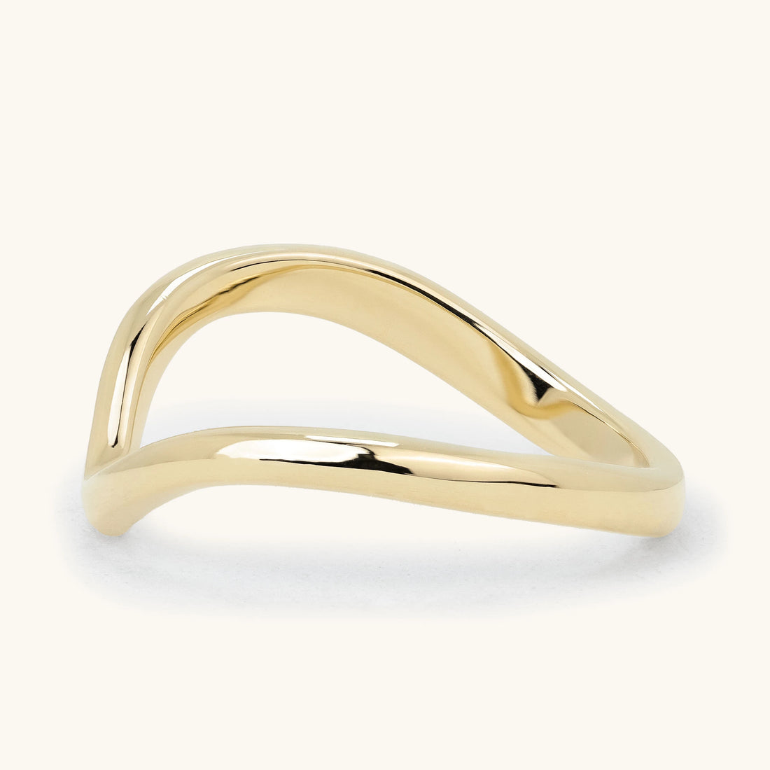 Sculptural Wave Plain Gold Curved Band Wedding Ring