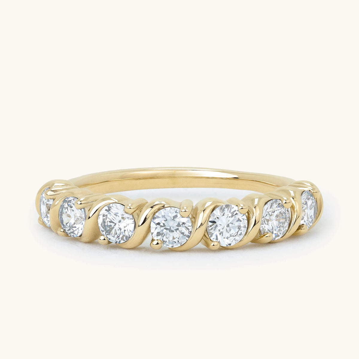 Round Diamond S Curl Prong Half Eternity Wedding Ring