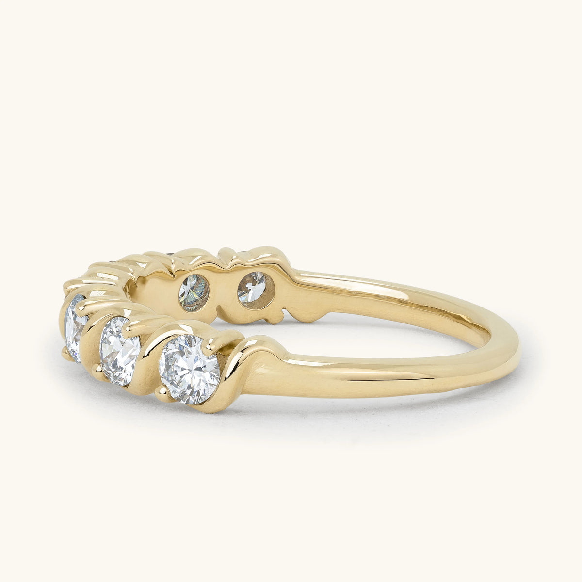 Round Diamond S Curl Prong Half Eternity Wedding Ring