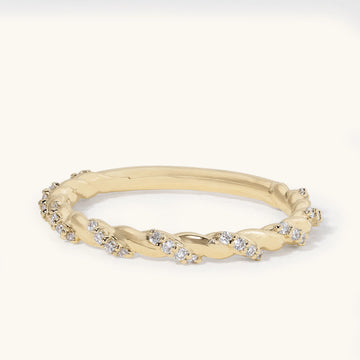 Twisted Rope Diamond Accent Spiral Band Wedding Ring