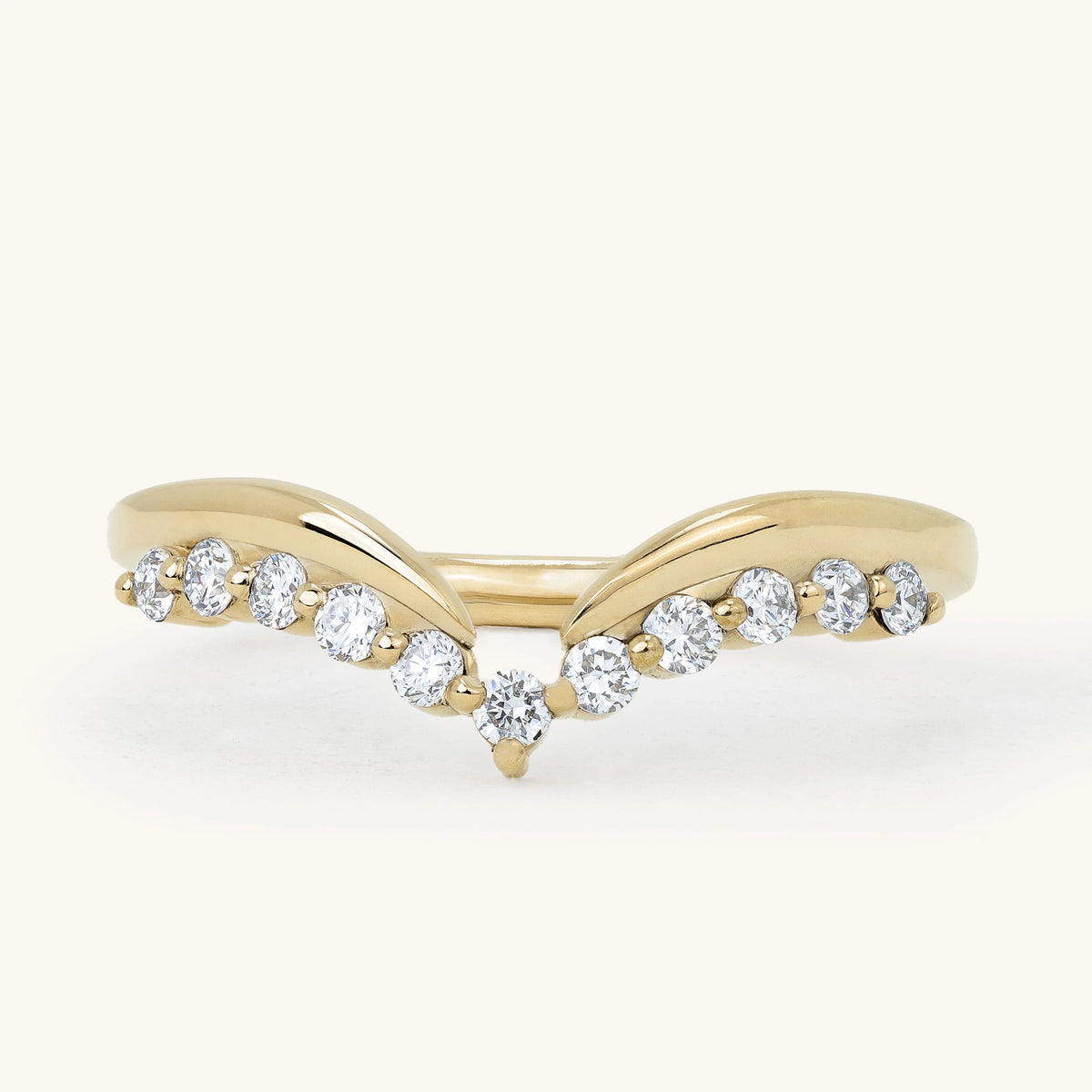 Round Diamond Winged Chevron Curved Band Wedding Ring