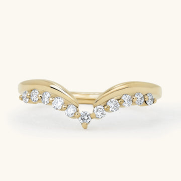 Round Diamond Winged Chevron Curved Band Wedding Ring