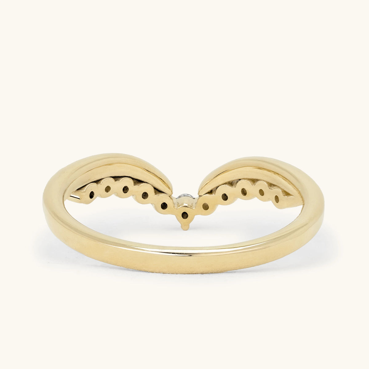 Round Diamond Winged Chevron Curved Band Wedding Ring