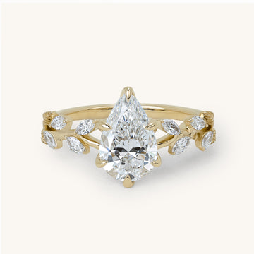 1.51ct Pear Claw Solitaire with Marquise Leaf Accents and Split Vine Band Engagement Ring