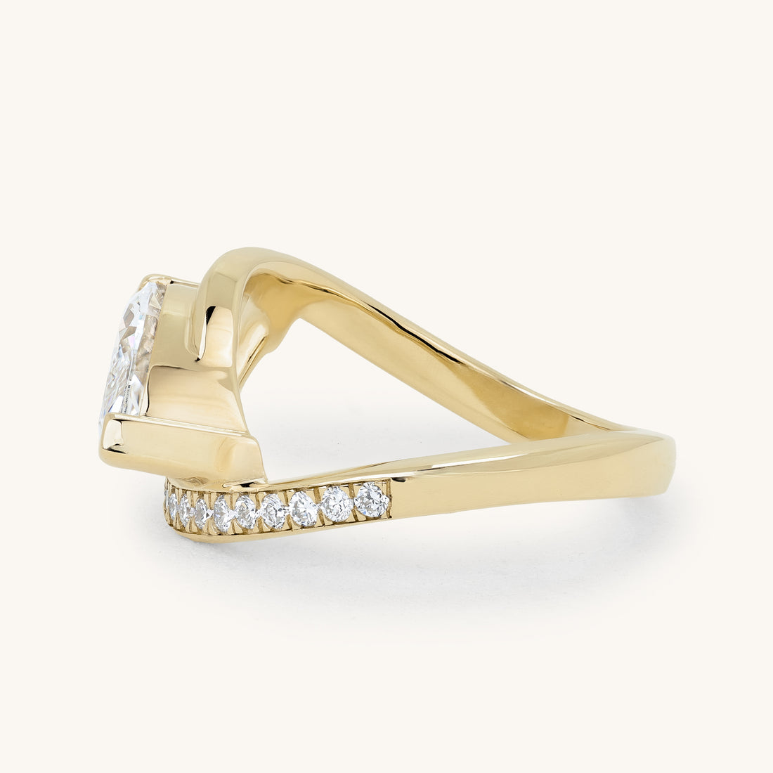 1.55ct East-West Marquise Claw Solitaire with Half Pave Accent and Bypass Band Engagement Ring