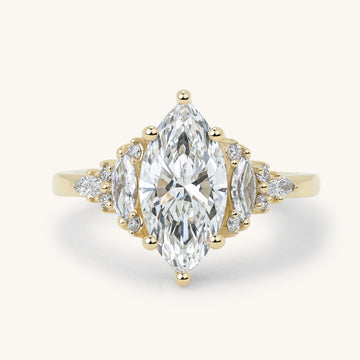 1.56ct Marquise Claw Solitaire with Clustered Round-Marquise Mixed Set Shoulder Stones Engagement Ring
