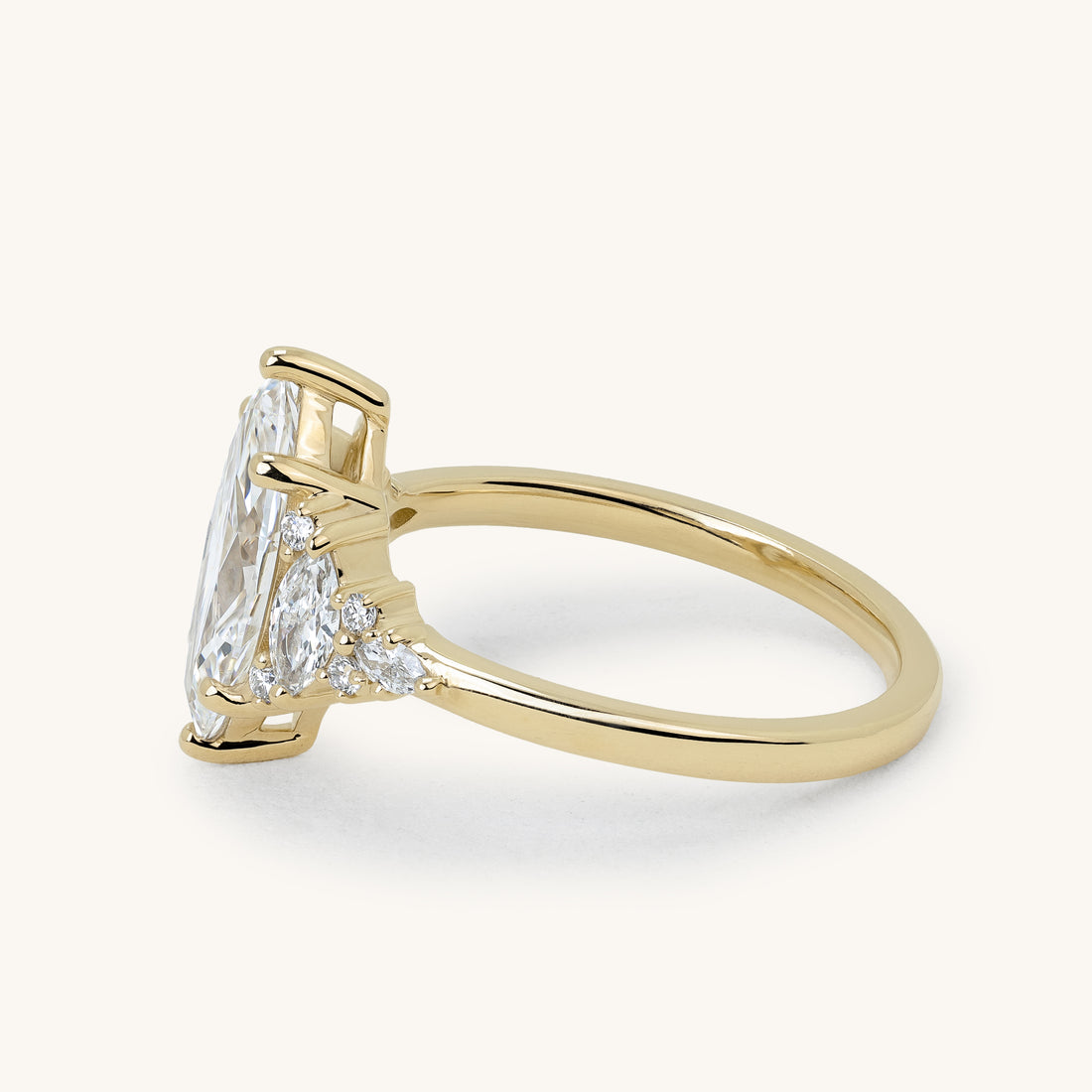 1.56ct Marquise Claw Solitaire with Clustered Round-Marquise Mixed Set Shoulder Stones Engagement Ring