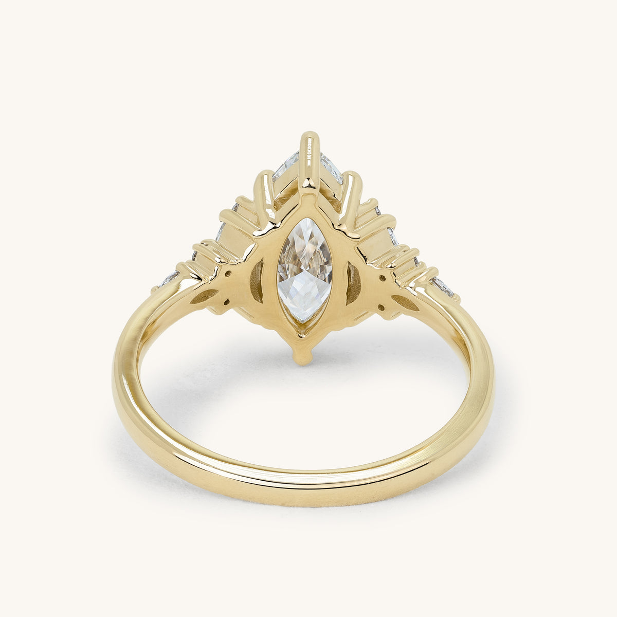 1.56ct Marquise Claw Solitaire with Clustered Round-Marquise Mixed Set Shoulder Stones Engagement Ring