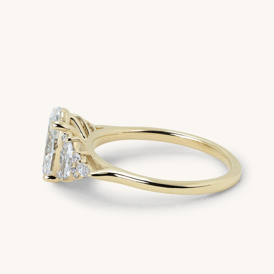 1.54ct Oval Claw Solitaire with Clustered Round-Marquise Side Stones and Cathedral Engagement Ring