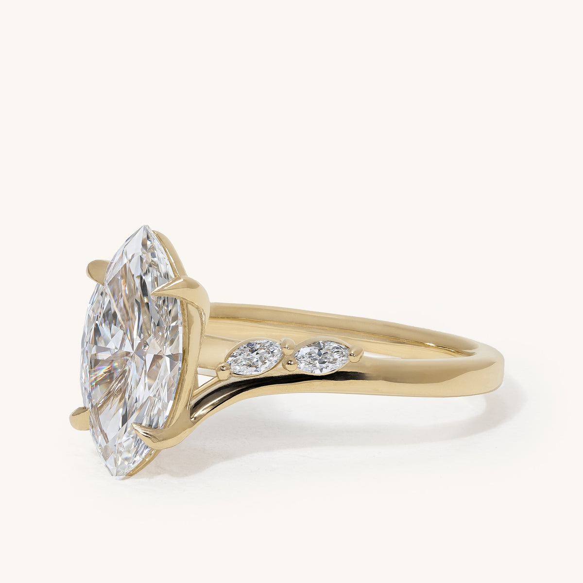 1.51ct Marquise Claw Solitaire with Opposing Marquise Accents and Cathedral Setting Engagement Ring