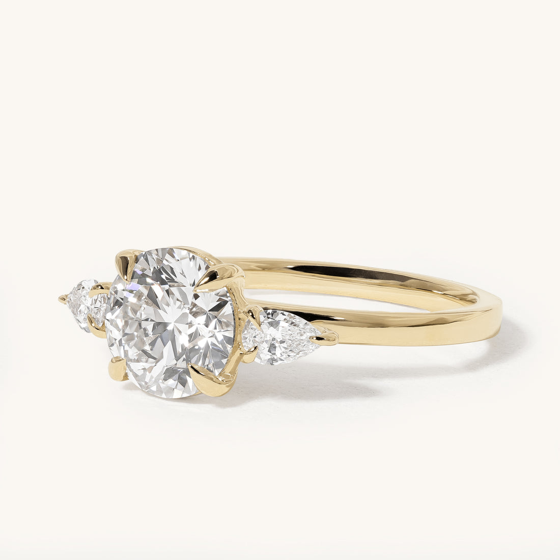 1.51ct Round Claw Trilogy with Pear Side Stones Engagement Ring